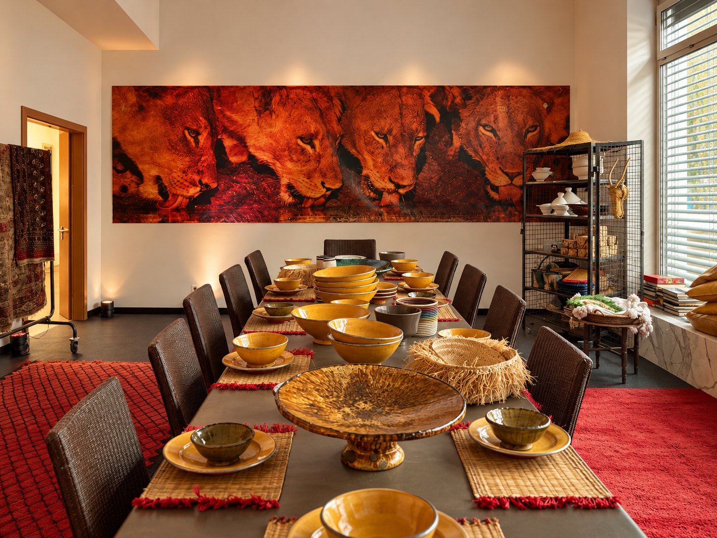 Chez Christine 1190 – Lange gedeckte Tafel mit gelben Schüsseln